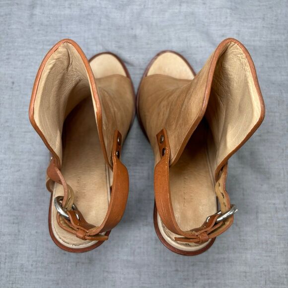 Rag & Bone Wyatt‎ Slingback Heels Camel Tan Nubuck Leather Slip On Womens EU 37 - Picture 7 of 12